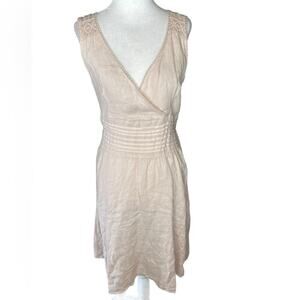 Piazza Roma Made In Italy Linen crochet shoulder mini dress waist tie sz small